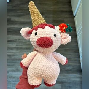 Crochet Strawberry Ice cream Cow - Handmade